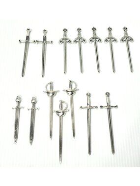 14pc Silver Sword Bookmark Lot - Metal Fantasy Dagger D&D Bookmarks Bulk Set